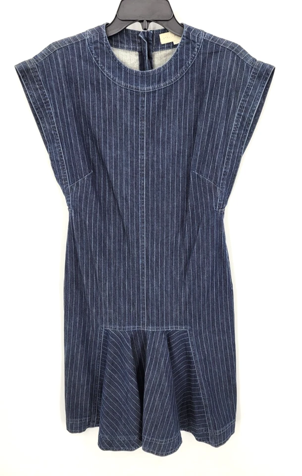 Stella McCartney платье женщин 44 синий в полоску трепетать спереди дизайнер - Изображение 1 из 4