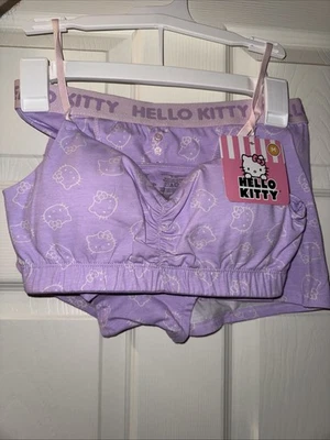 Conjunto de sujetador y boxer Hello Kitty púrpura talla mediana NUEVO con etiquetas - Envío rápido Foto 1 de 4