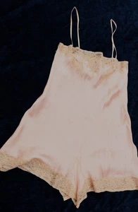 Antique James Mccreery & Co 20s satin step-in w French lace trimmed bodice bias - Picture 1 of 14