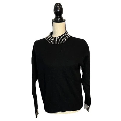Vintage Women's Hasting & Smith Black Lambswool Angora Blend Sweater Beading LRG - Image 1 of 4
