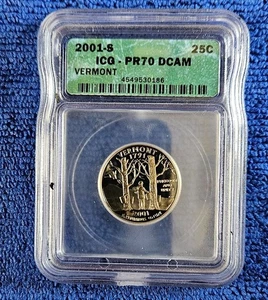 2001-S Silver Proof Vermont Quarter ICG PR70 DCAM - Picture 1 of 2