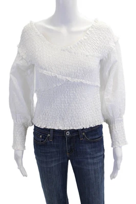 BB Dakota Womens Cotton Ruched Embroidered Long Sleeve Blouse Top White Size L - Image 1 of 4