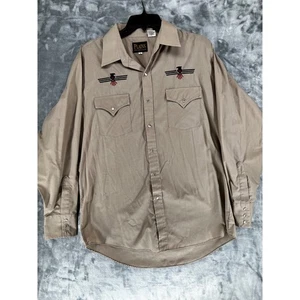 PLAINS Western Wear Men's L Tan Long Sleeve Embroidered Thunderbird Snap Shirt - Picture 1 of 8