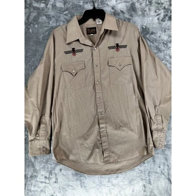 PLAINS Western Wear Men's L Tan Long Sleeve Embroidered Thunderbird Snap Shirt - Image 1 of 4