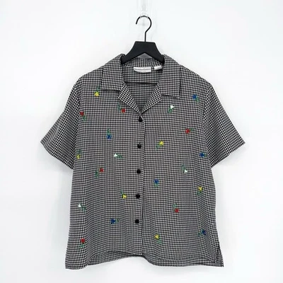 Vintage Draper's & Damon's Gingham Check Embroidered Flowers Button Down Top PL - image 1 of 4