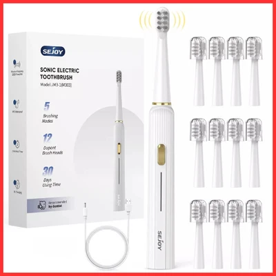 Sejoy 5-Mode Electric Toothbrush Rechargeable with 12 Replacement Heads