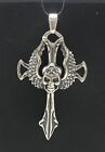 Sterling Silver Pendant Solid 925 Cross Skull Biker Gothic Handmade Empress