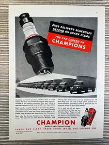Champion Extra Range Spark Plugs Gordon Transport Trucks 1937 Vintage Print Ad - Picture 1 of 1