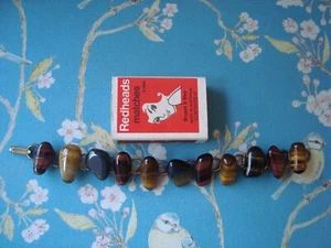 Vintage Polished Agate Gem Bracelet ~ 18.5cm ~ Earth Tones ~ Brass Metal Base - Picture 1 of 9