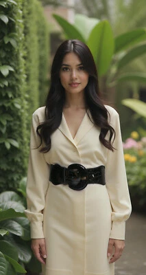 Women Elastic Hip Waist Belt Black White Gold Silver Beige Blue Brown S M L XL - Image 1 of 4