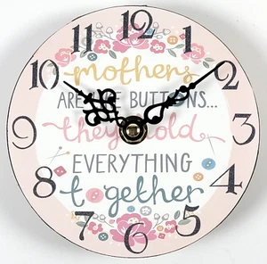 Small round 4.5" wood "Mothers Are Like Buttons" Wall Clock, Mother's Day, NEW - Picture 1 of 4