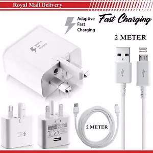 Fast 2A Charger Adapter Plug & 2M Micro USB Cable For All Samsung Galaxy Phones - Picture 1 of 16