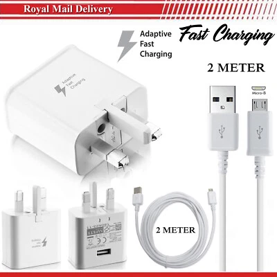 Fast 2A Charger Adapter Plug  & 2M Micro USB Cable For All Samsung Galaxy Phones - Image 1 of 4