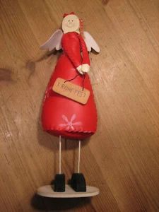 Weihnachten Engel Frohes Fest aus Kunstleder mit Flügeln - Höhe 29 cm - rot weiß - Bild 1 von 2