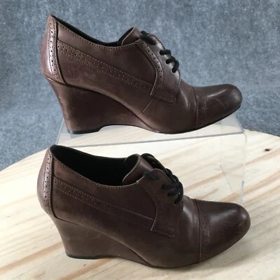 Crown By Born 靴子女式 6M Daci 帽子楔形系带短靴 N15806 棕色皮革 — 第 1/4 张图片