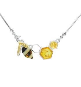 Collar colgante ámbar báltico natural abeja y panal plata de ley 925 - Imagen 1 de 1
