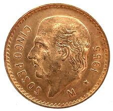 1955 Mexico Gold 5 Peso UNCIRCULATED Miguel Hidalgo Cinco Pesos  KM # 464 C#5