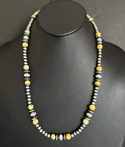Sterling Silver Bumblebee Jasper Pearls Bead Necklace. 26 inch - Picture 1 of 12