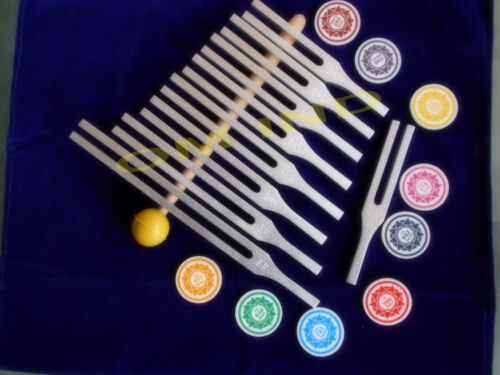 9 Sacred Solfeggio With colorful Sign Tuning Fork velvet pouch + mallet