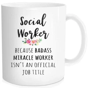 1 Piece Social Worker Gift Funny Coffee Mug 11oz Fine Bone Ceramic White - Picture 1 of 6