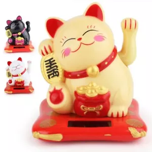 Home Solar Powered Maneki Neko Waving Arm Lucky Cat Car Decoration Fortune Cat - Picture 1 of 14