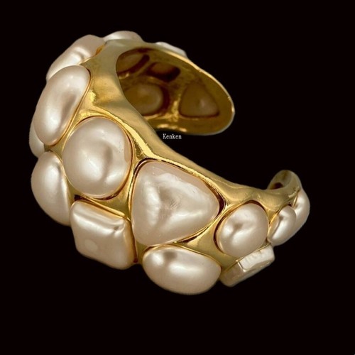 CHANEL Bracciale Braccialetto Logo AUTENTICO Coco CC kenkenjp Oro Gp × Catena di Perle Finte F S