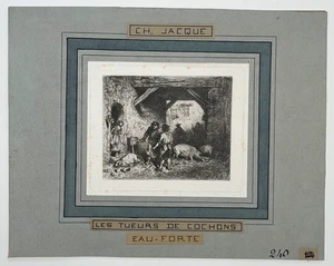 Tueurs Cochons GRAVURE Eau Forte CHARLES JACQUE XIX° - Picture 1 of 3