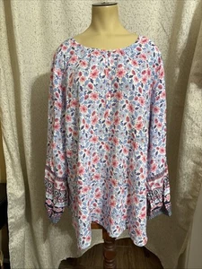 Talbots blau und rosa geblümte Langarm Viskose Bluse, Größe 3X - Bild 1 von 3