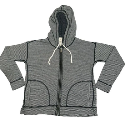 Espléndida Sudadera con Capucha Cremallera Completa Talla Pequeña Azul Rayas Cordón Ropa de Calle Informal Foto 1 de 4