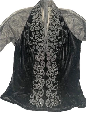 Sexy Top De Colección JR Nites Caliendo Negro Terciopelo Malla Manga Larga Sumergible Cremallera Talla 6 Foto 1 de 4