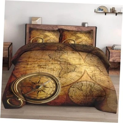 Juego de edredón tamaño con 2 fundas de almohada, mapa retro vintage del mundo Queen Multi 10 Foto 1 de 4