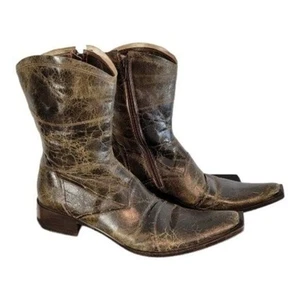 Kenneth Cole Distressed Crackle Brown Leather Boots - Size 6.5 - Picture 1 of 10