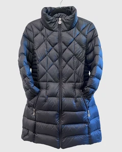 Tommy Hilfiger Quilted Down Puffer Coat Womens Medium Black Long Packable - Picture 1 of 8