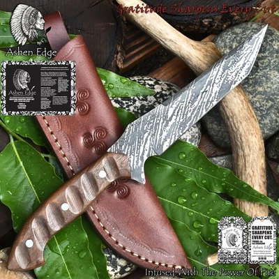 Ashen Edge Custom Twist Damascus Tanto Knife Walnut Wood Outdoor Gift - Image 1 of 4