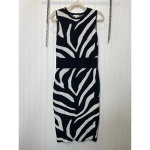 New York & Company Sleeveless Midi Sweater Dress Black & White Zebra Stripe M - Picture 1 of 6