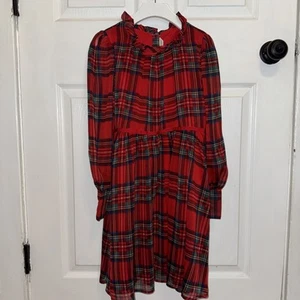 Janie And Jack Girls Plaid Holiday Dress Long Sleeve Red Size 12 - Picture 1 of 6