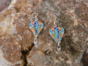 Hot Air Balloon Sterling Silver Mixed Gemstone and Opal Earrings NEW Handmade - Picture 1 of 8