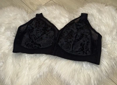 Playtex 4693 18 Hour Original Comfort Strap Bra WF Floral Womens 44D Black New - Image 1 of 4