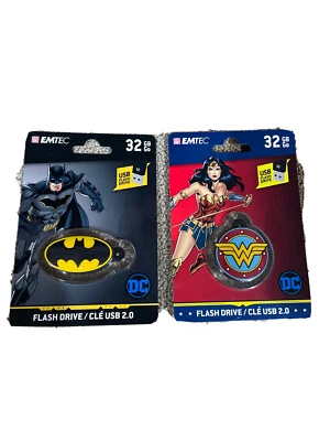 1 Batman 32 GB And 1 Wonder Women 32GB Flash Drive Usb 2.0 ,DC EMTEC ,2 USB New - Image 1 of 2