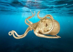 Pulpo Animal Metal Dorado Estatua Pequeña Escultura Mesa Estatuilla Decoración Regalos - Imagen 1 de 7