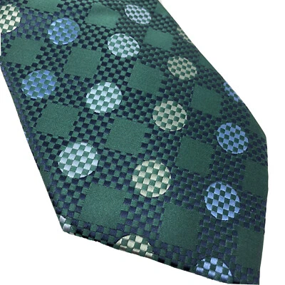 Corbata para hombre Ben Sherman verde círculo diamante a cuadros seda cuello nueva con etiquetas Foto 1 de 4