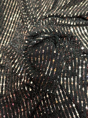4 METRE GOOD QUALITY LUREX JERSEY STRETCH SHINY SEQUINED DRESS FABRIC BLACK/ROSE - Image 1 of 4
