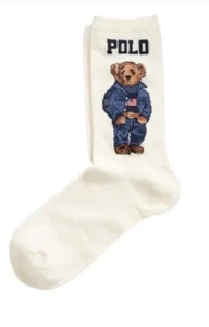 Polo Ralph Lauren Americana BEAR Women's Polo Bear Trouser Socks Ivory NWT - Picture 1 of 1
