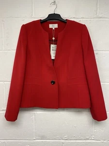 Country Casuals Pillar Box Red Collarless Fitted Jacket Size 16 RRP£149 PK - Picture 1 of 6