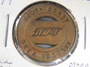 TOKEN DE TRÁNSITO CALIFERIA ÁREA DE LA COSTA SUR TRÁNSITO SCAT ONE WAY AIRE ESPECIAL AC #955AA - Imagen 1 de 4