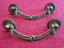 2 ANTIQUE VINTAGE ROPE & TASSEL 5 3/8" WIDE BRASS DRAWER PULLS