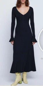 Anna Quan Larissa Black Ribbed Maxi Dress Size 8 Workwear Everyday Contemporary - Picture 1 of 11