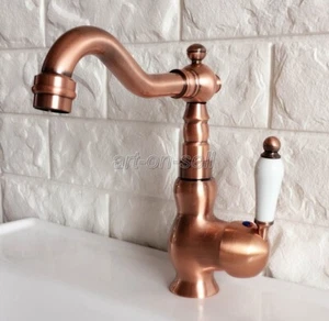 Grifo mezclador de montaje en cubierta de cobre rojo con asa y orificio para lavabo de una sola manija y - Imagen 1 de 8