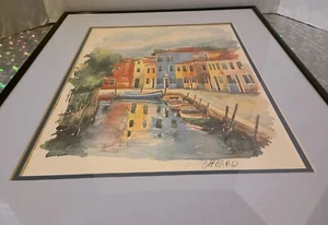 VINTAGE * SIGNED * Mario Carraro Watercolor Painting * Burano Venice Italy - Picture 1 of 8