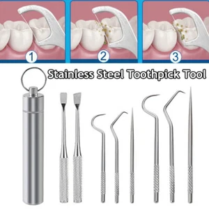 Juego de palillos de dientes portátiles de acero inoxidable tenedor de frutas herramientas de limpieza dental - Imagen 1 de 19